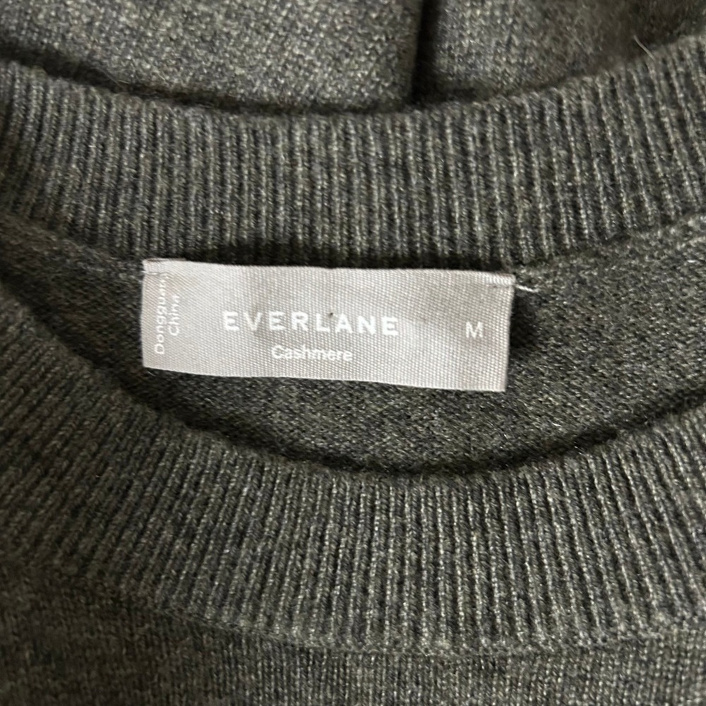 Everlane Cashmere Lantern Sleeve Sweater Olive Green Heather Crew Neck Medium - Picture 4 of 5